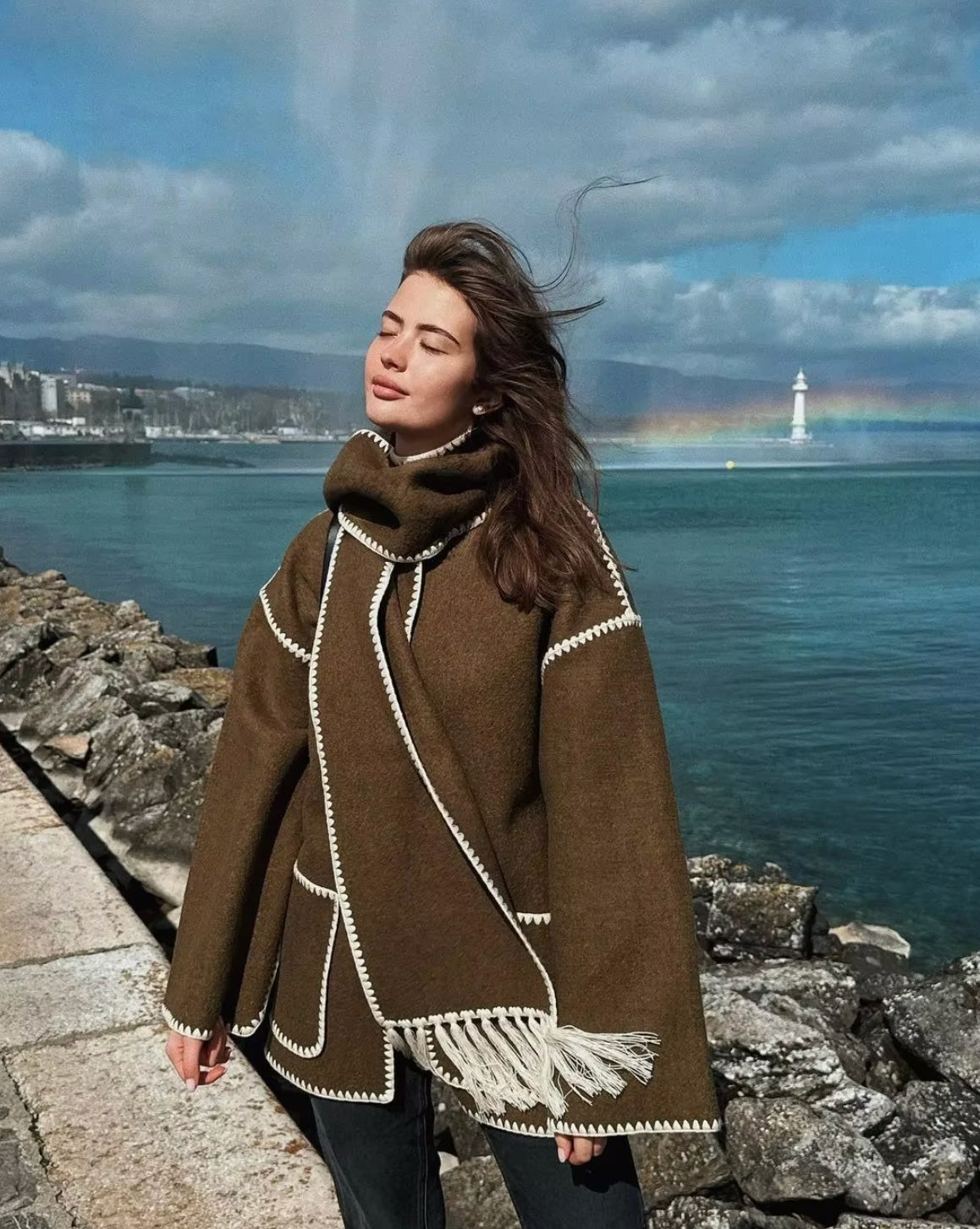 Manteau en Laine avec Écharpe